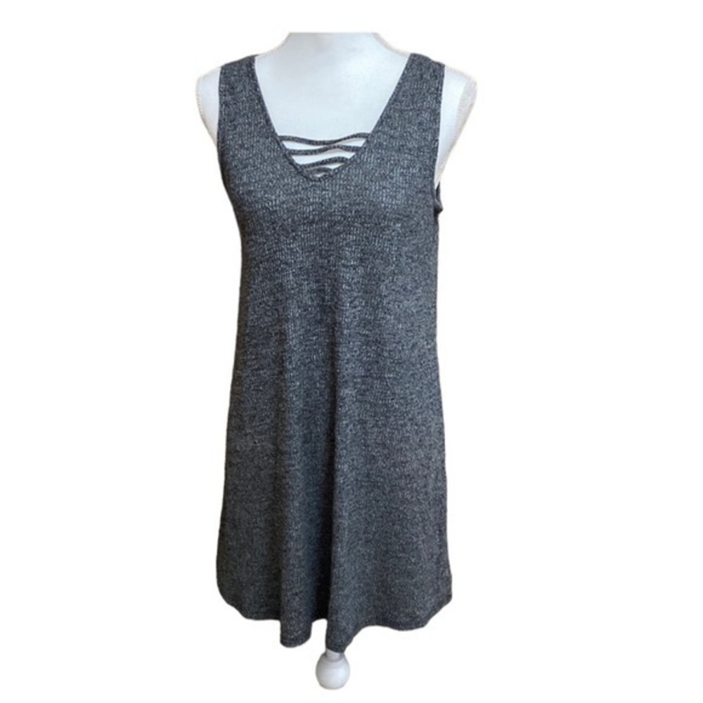 Pink Rose Flowy Sweater Sleeveless Ribbed Tank Dress Grey